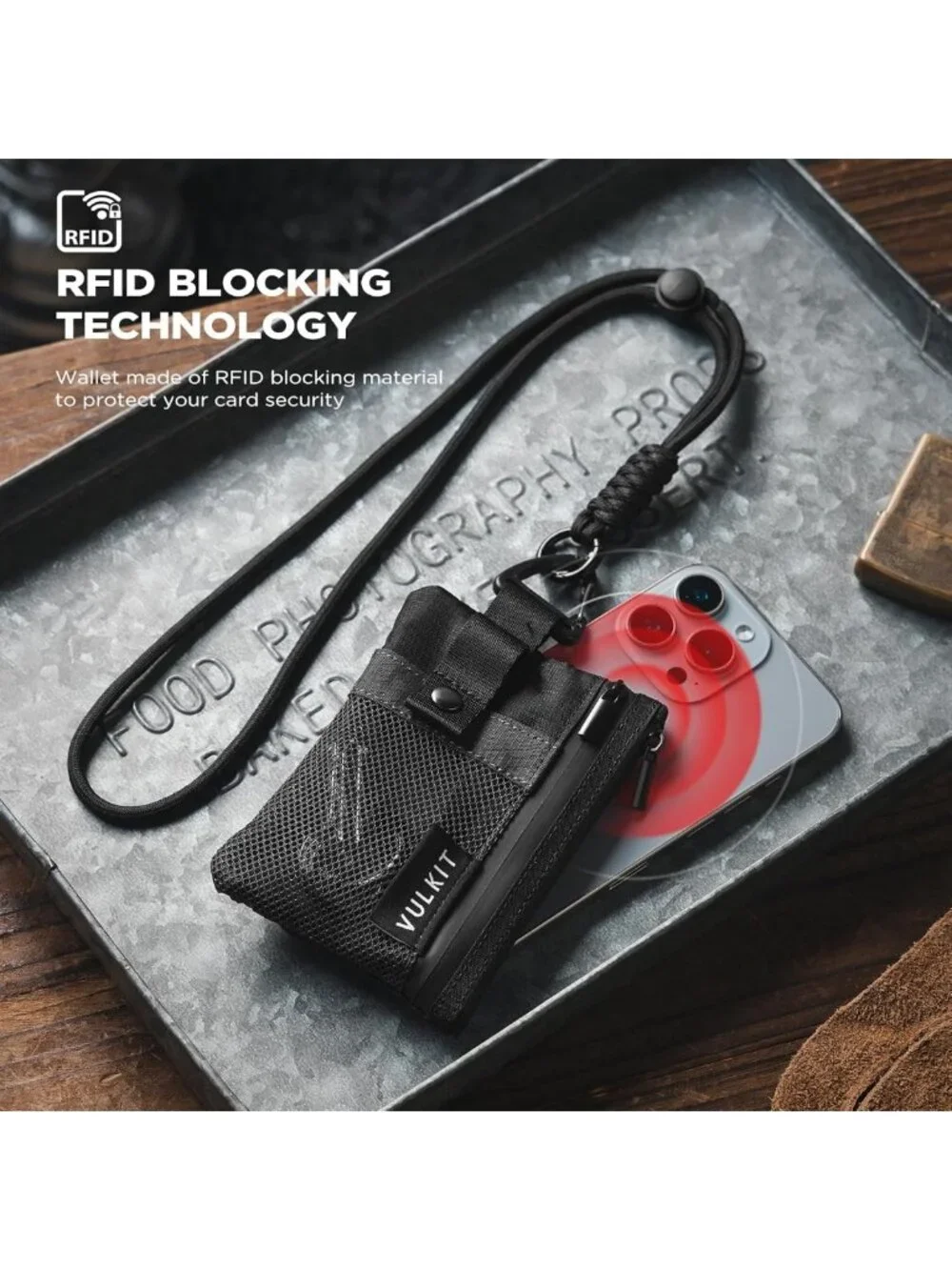 Minimalist RFID Blocking Wallet for Travel, Zipper Coin Pouch, ID Window